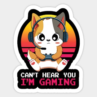 Kawaii Cat Can't Hear You I'm Gaming Sticker